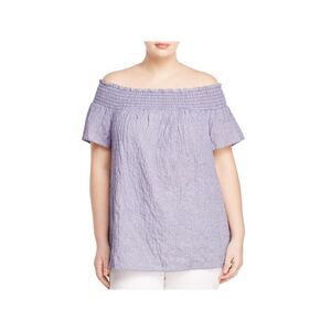 MICHAEL MICHAEL KORS Womens Blue Crinkled Texture Short Sleeve Top Plus 0X